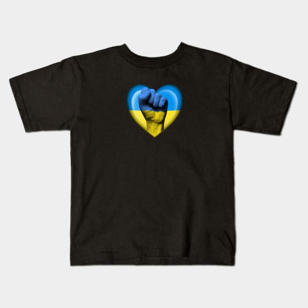 Ukrainian Heart with Raised Fist Kids T-Shirt by jeffbartels